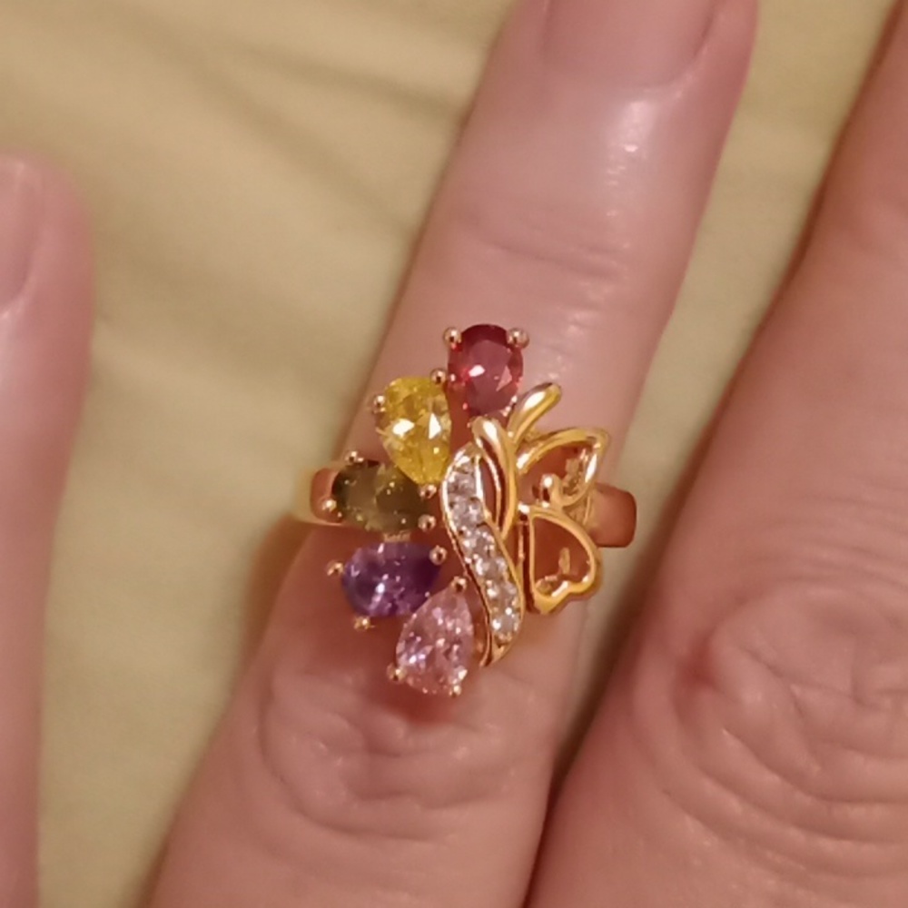 New size 6.5 multi color cz gold filled ring